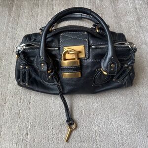 Authentic Chloé Paddington Black Leather Top Handle Bag Gold Hardware